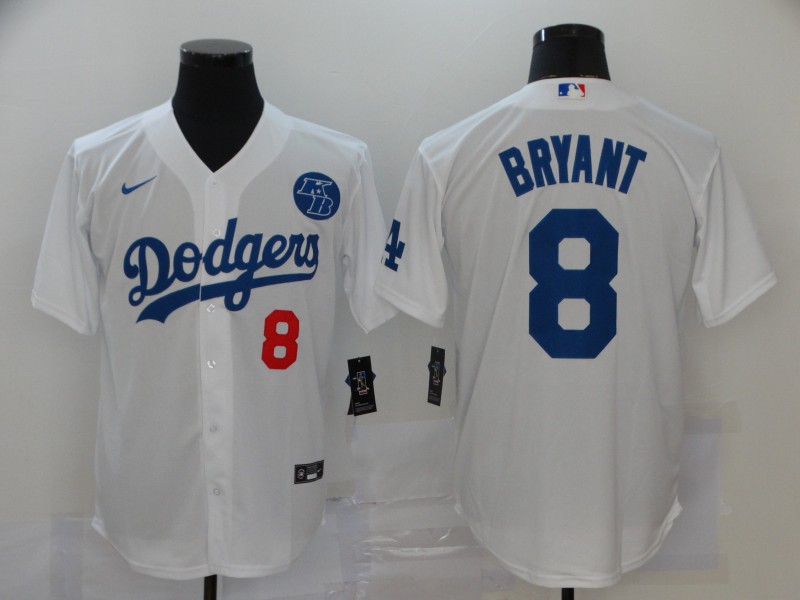 Men's Los Angeles Dodgers White #8 Kobe Bryant 2020 KB Patch Cool Base Stitched Jersey